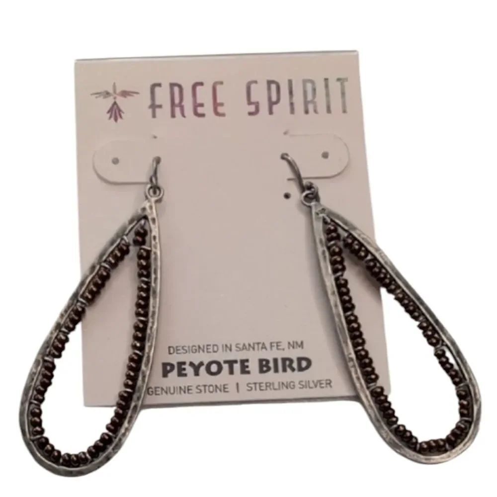 NWT Peyote Bird 925 Silver and Chocolate Brown Seed Bead Teardrop Earrings